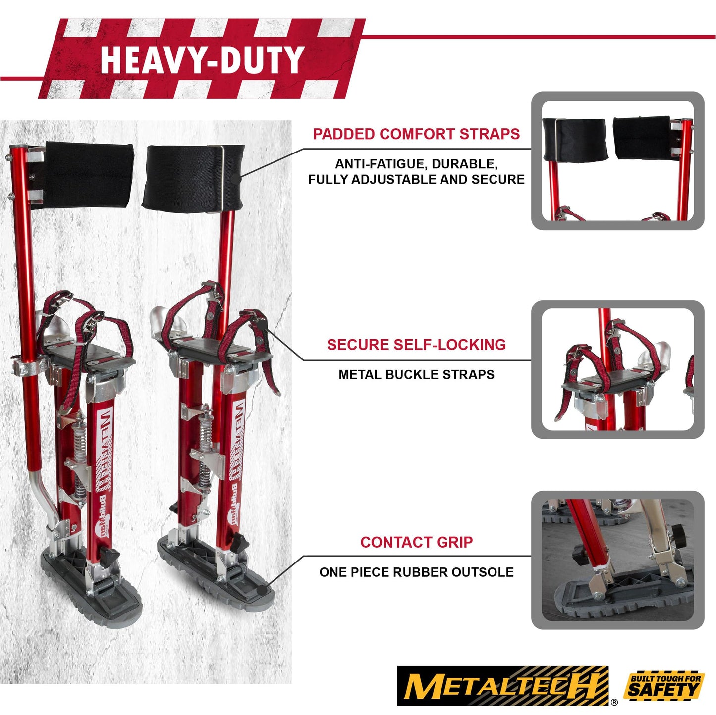Metaltech I-BMDS1830 BuildMan Grade 18-in. to 30-in. Drywall Stilts 2-Pack, Anodized Aluminum Stilts for Adults, Drywall Tools for Home Improvement, Paint Stilts with Anti-Fatigue Comfort Straps