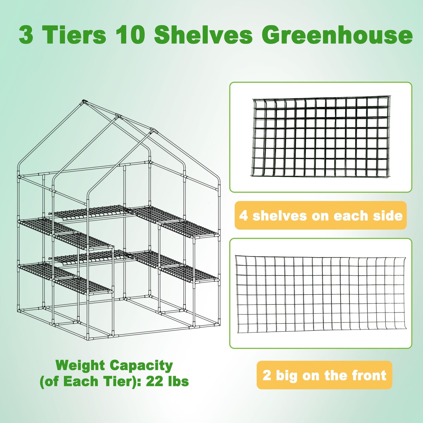 SUNGIFT Walk-in Greenhouse for Outdoors, 57x61x80 Inch Large Greenhouse, 3 Tiers 10 Shelves Mini Green House Kit with Observation Windows Roll-up Door Zipper, Plant Garden Hot House for Herbs, Flowers