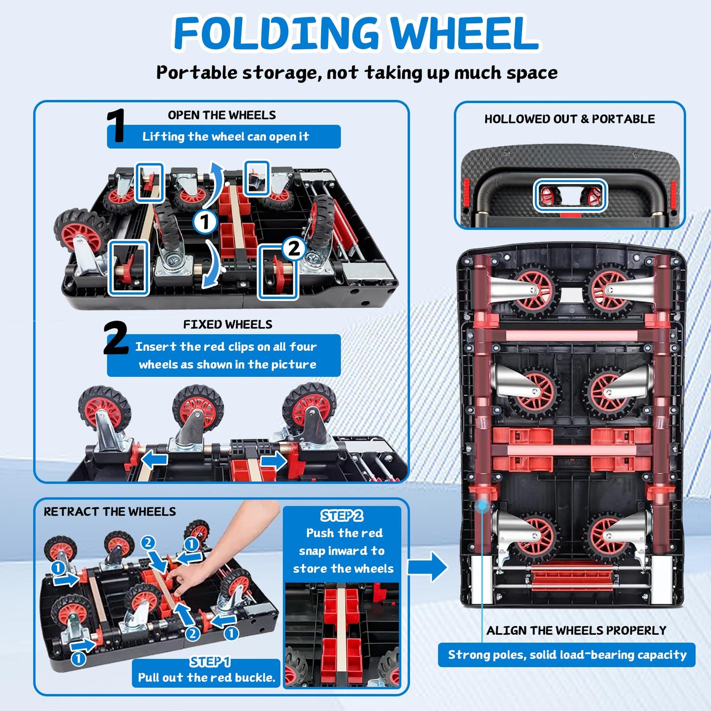 Heavy Duty 600lbs Capacity Platform Truck, Collapsible Dolly Cart w/Brake Wheel, Retractable Platform & Handle,Sponge Grip,Portable Dolly Cart for Luggage,Camping,Delivery & Storage
