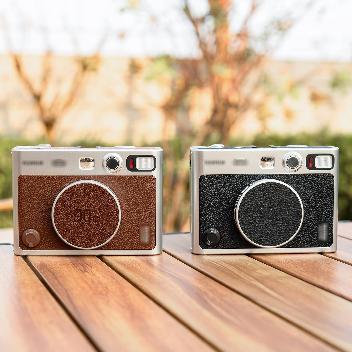 JJC Retro Leather Lens Cap for Fujifilm Instax Mini EVO, Brown Aluminum Anti-Dust Anti-Scratches Lightweight Camera