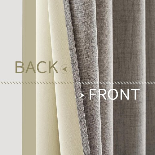 MIULEE 100% Blackout Linen Textured Curtains - Thermal Insulated Room Darkening Drapes | Warm Taupe, 52 x 84 Inch (2 Panels)