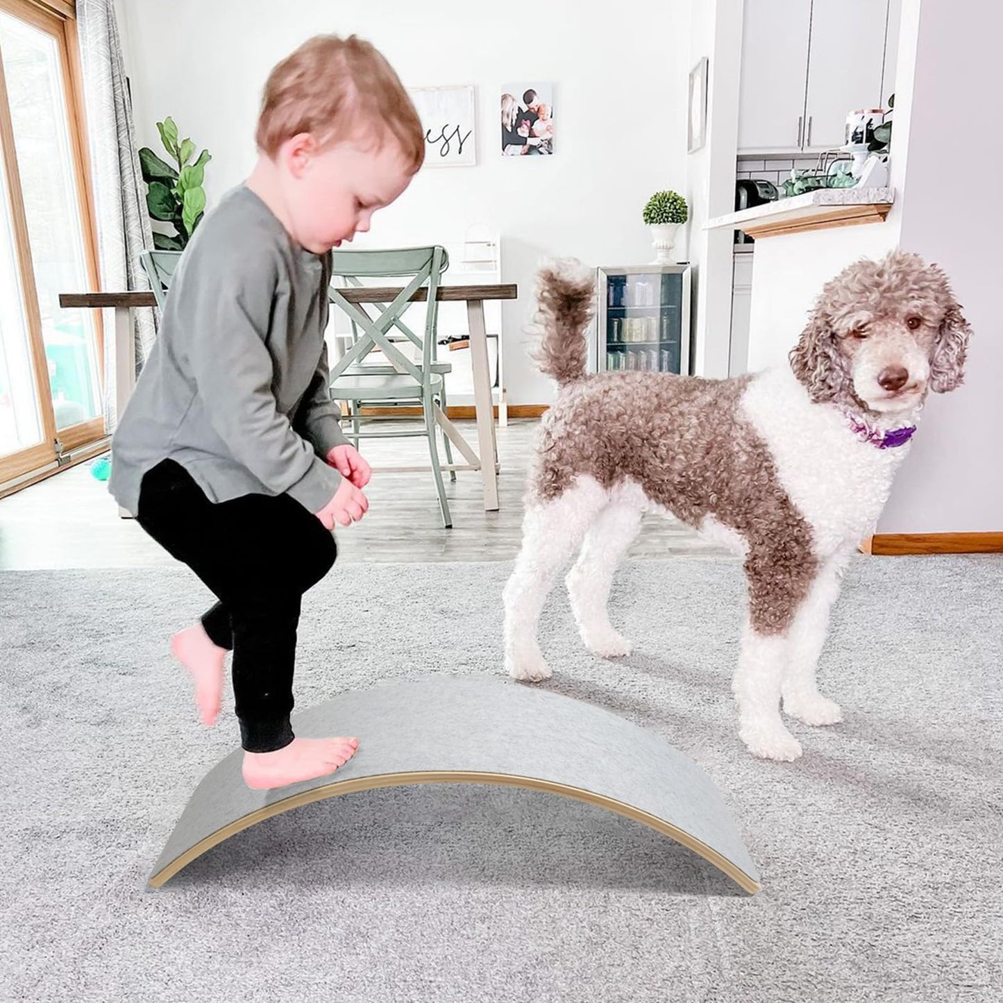 Wooden Wobble Balance Board for Kids, Toddler Montessori Rocker Board Balancing Training, Open-ended Learning Toys for Indoor Outdoor Exercise Yoga 3+ Years Old