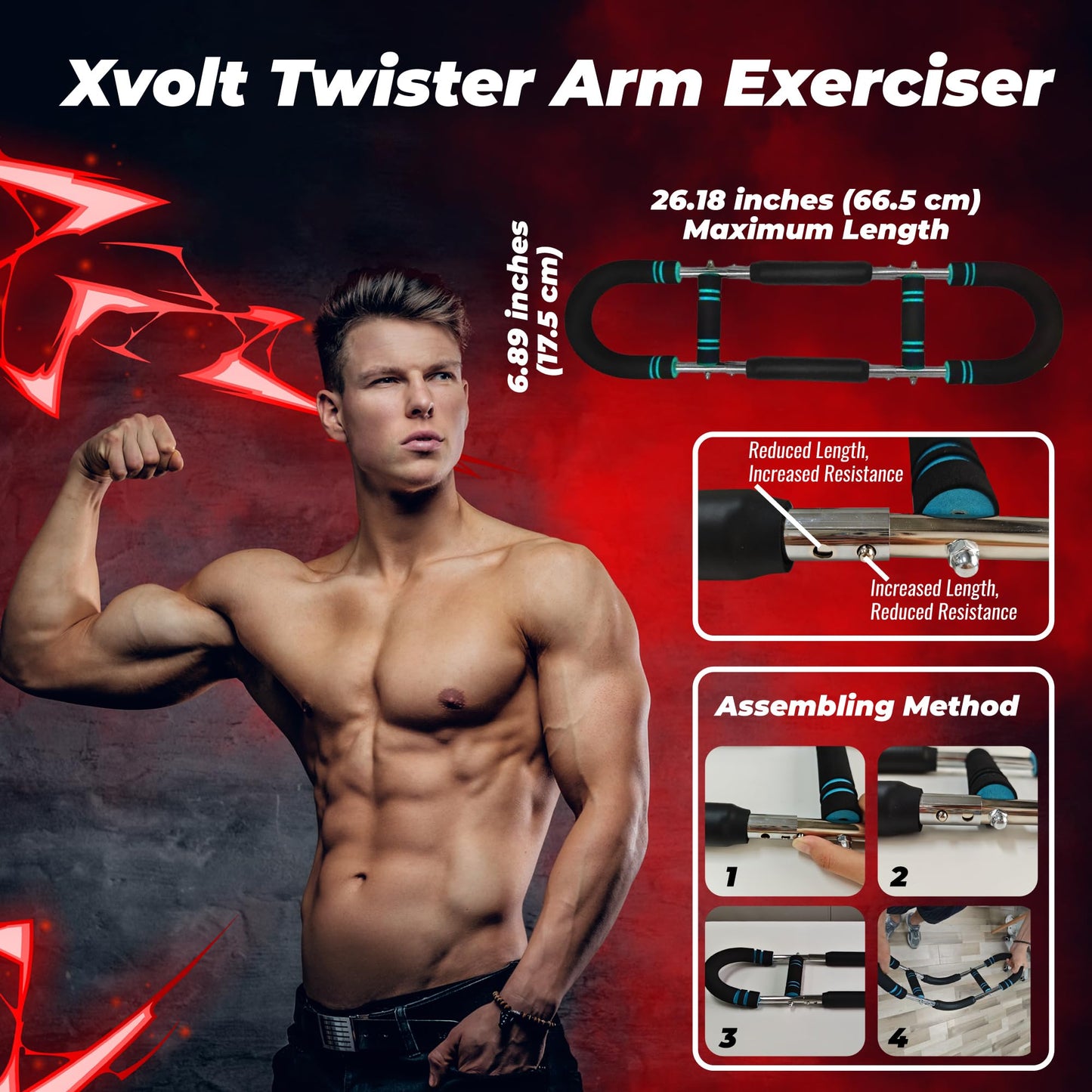 Twister Arm Trainer Chest Workout Equipment - 66-110lbs Adjustable Resistance Upper Body Muscle Strength Builder Clip Exerciser for Men - Home Gym Wrist Exercise Pectoral Strengthener Bar