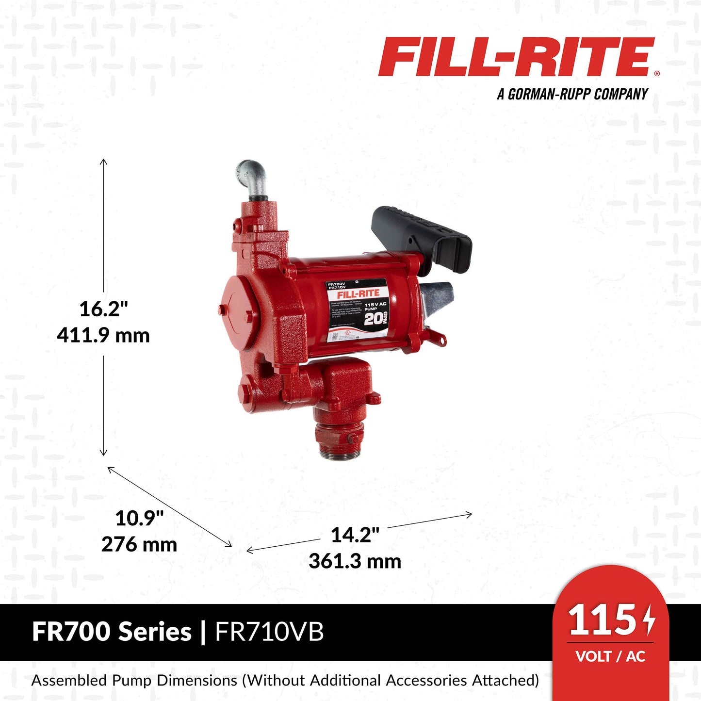 Fill-Rite FR710VB 115V 20 GPM Fuel Transfer Pump with Discharge Hose & Automatic Nozzle, Red | Gasoline, Diesel, Kerosene, Ethanol Blends, Methanol Blends & Biodiesel up to B20