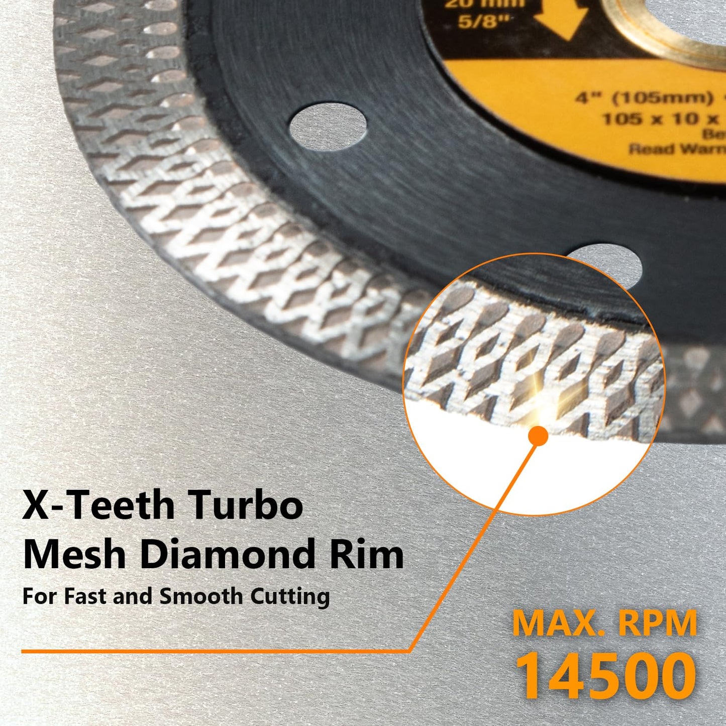 POWERTEC 4 Inch Diamond Saw Blades for Handheld Tile Saw & Angle Grinder 10 Pack, Super Thin Turbo Mesh Rim for Cutting Porcelain, Granite & Ceramic, 4" Diamond Blades