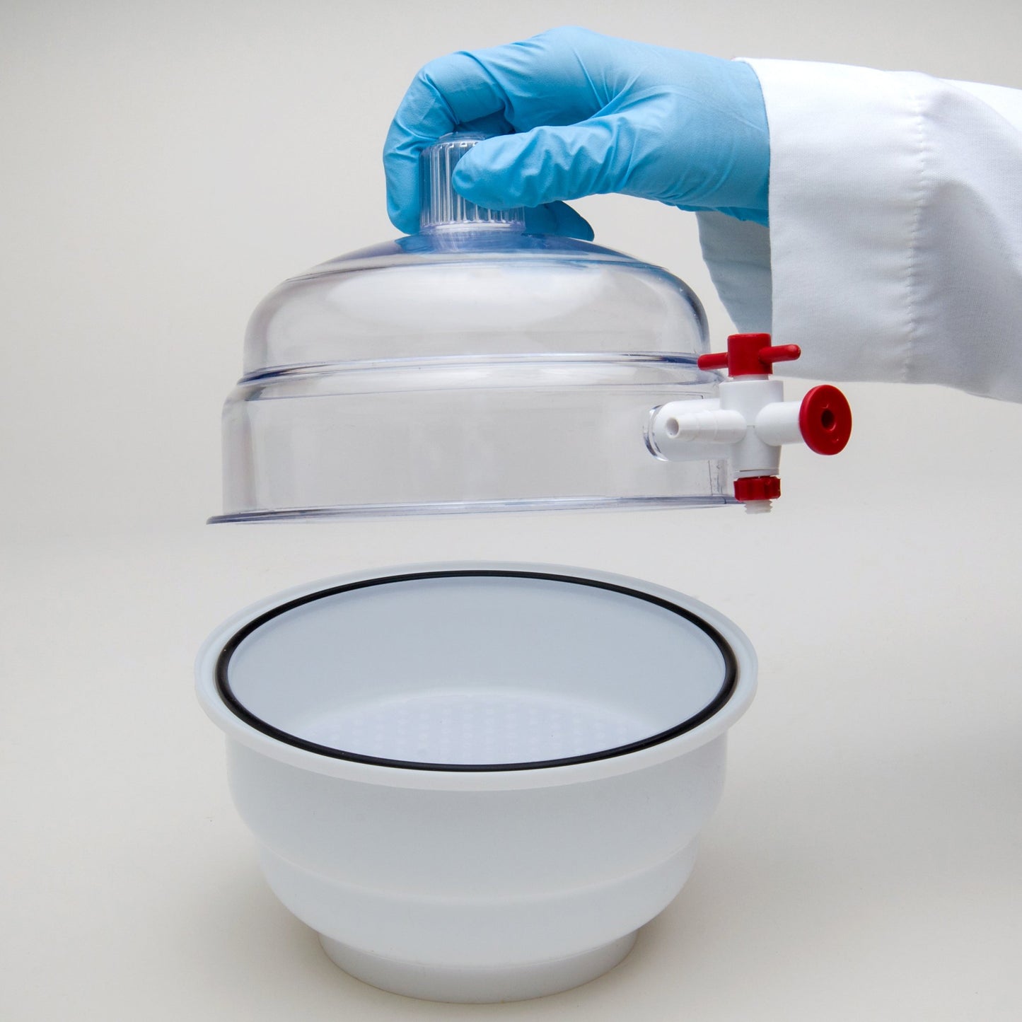 SP Bel-Art “Space Saver” Vacuum Desiccator, Clear White Polypropylene Bottom with Flat Dome Top, Airtight Seal for Moisture Control, 0.09 cu ft Vacuum Chamber for Lab Storage & Sample Protection Made in USA