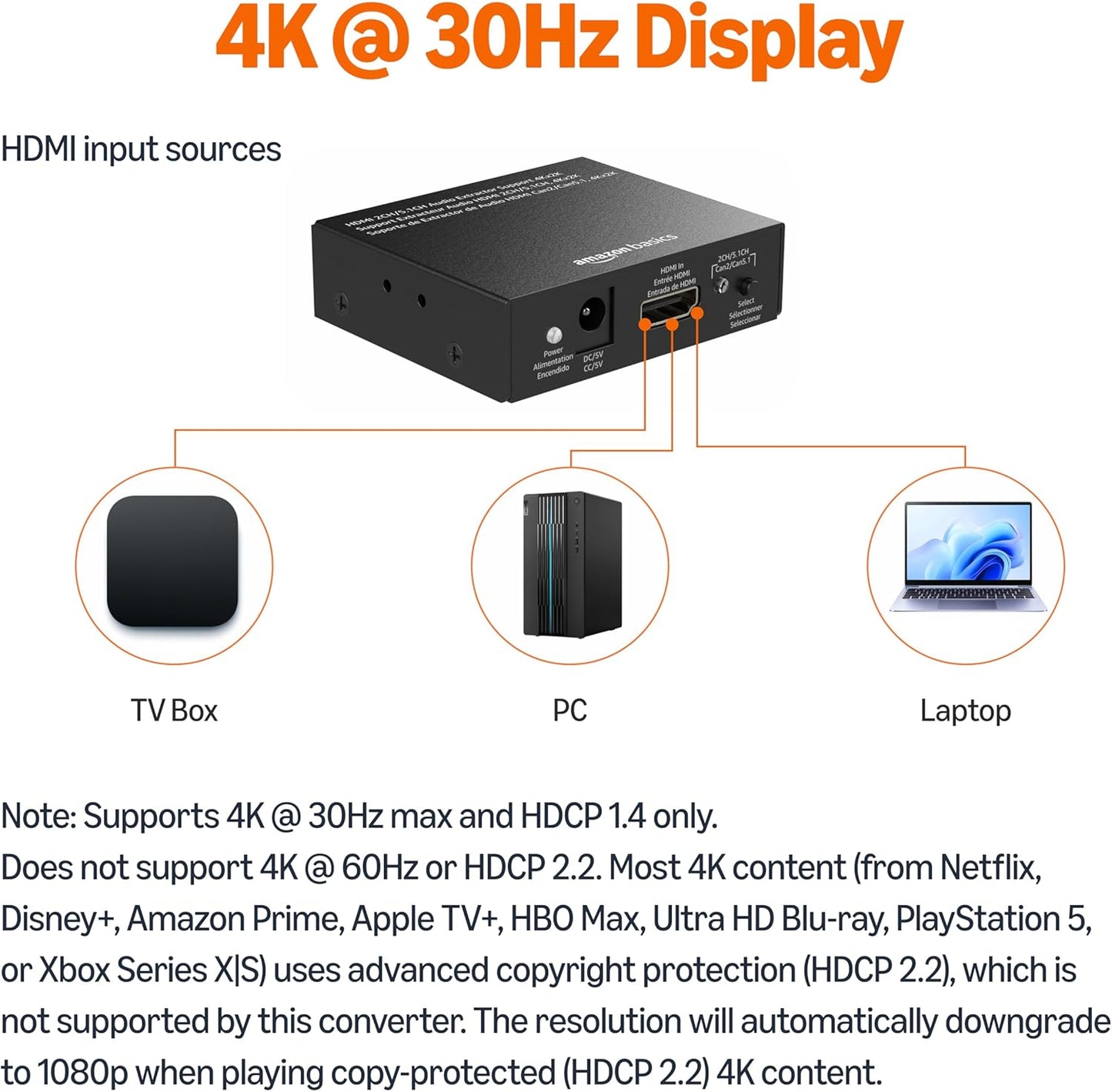 Amazon Basics 4K HDMI to HDMI and Audio Extractor Converter with SPDIF, Stereo Audio Output, Toslink Optical Audio