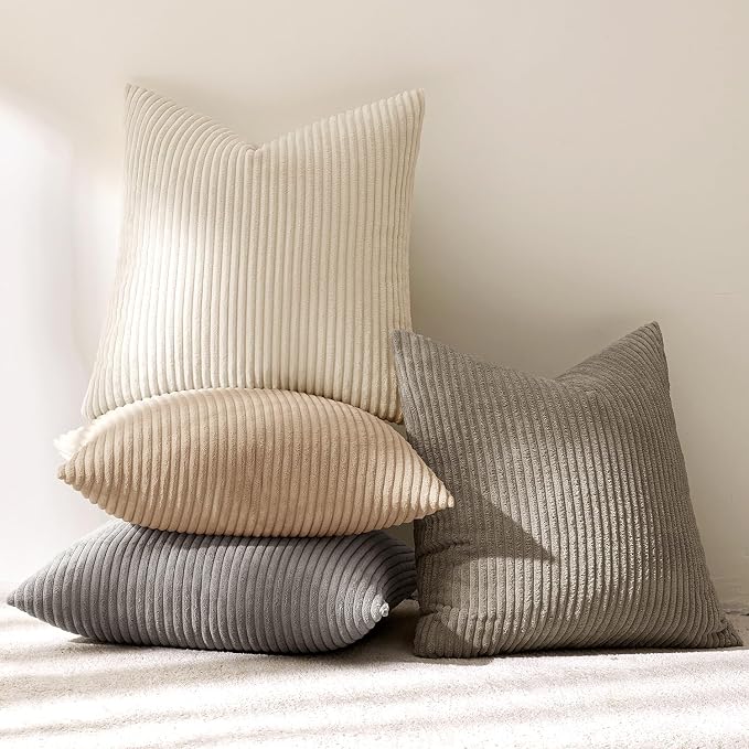 MIULEE Boho Farmhouse Neutral Cream Throw Pillow Covers 20x20 Inch Set of 4 Mordern Nordic Cushion Covers Soft Corduroy Spring Home Decor for Couch Bed Sofa Living Room