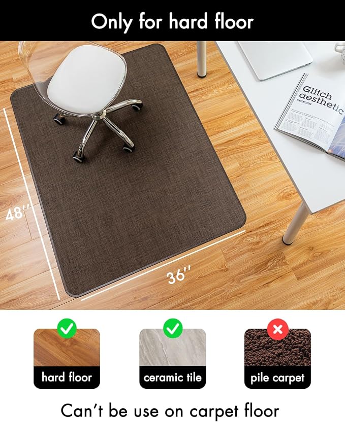 BARoyal Office Chair Mat for Hardwood Floor Under Desk Computer Rolling Chair Mat for Wood/Tile Floor Non-Slip Heavy Duty Desk Rug PVC Plastic Hard Floor Protector 36" x 48"(Coffee)