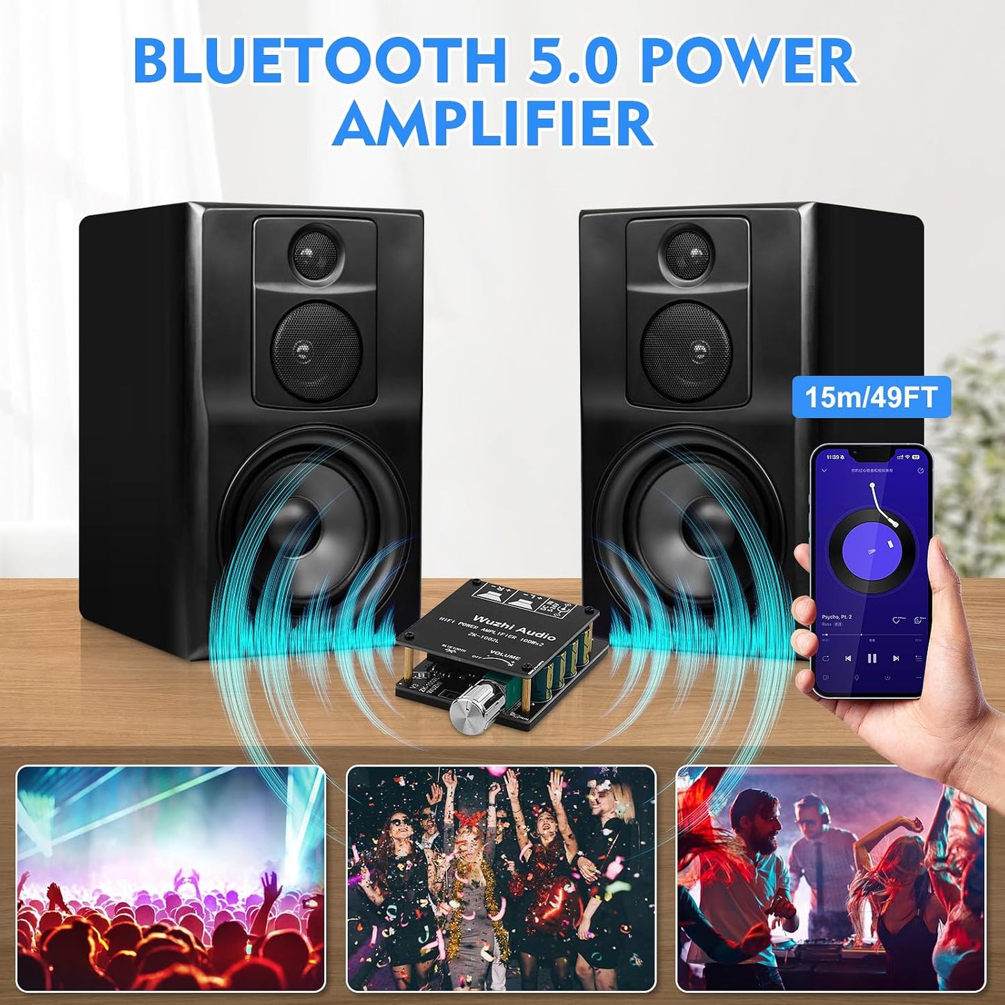 ZK-1002L 200W 2.0 5-24V Audio Power Amplifier Board with Bluetooth and AUX Inputs, Channel Stereo Mini Power Amplifier