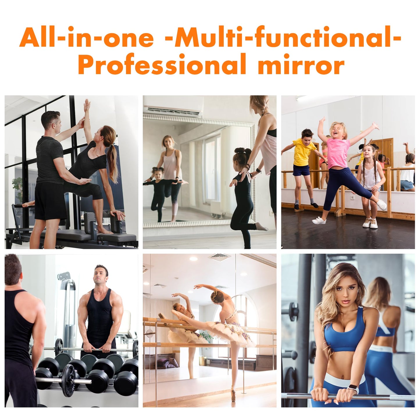 Hasipu Home Gym Mirror 55" L x 17" W - 3PCS Large Full Body Mirror for Yoga, Fitness, Garage, Dance Studio, Wall-Mounted, 0.16in Tempered Glass Frameless