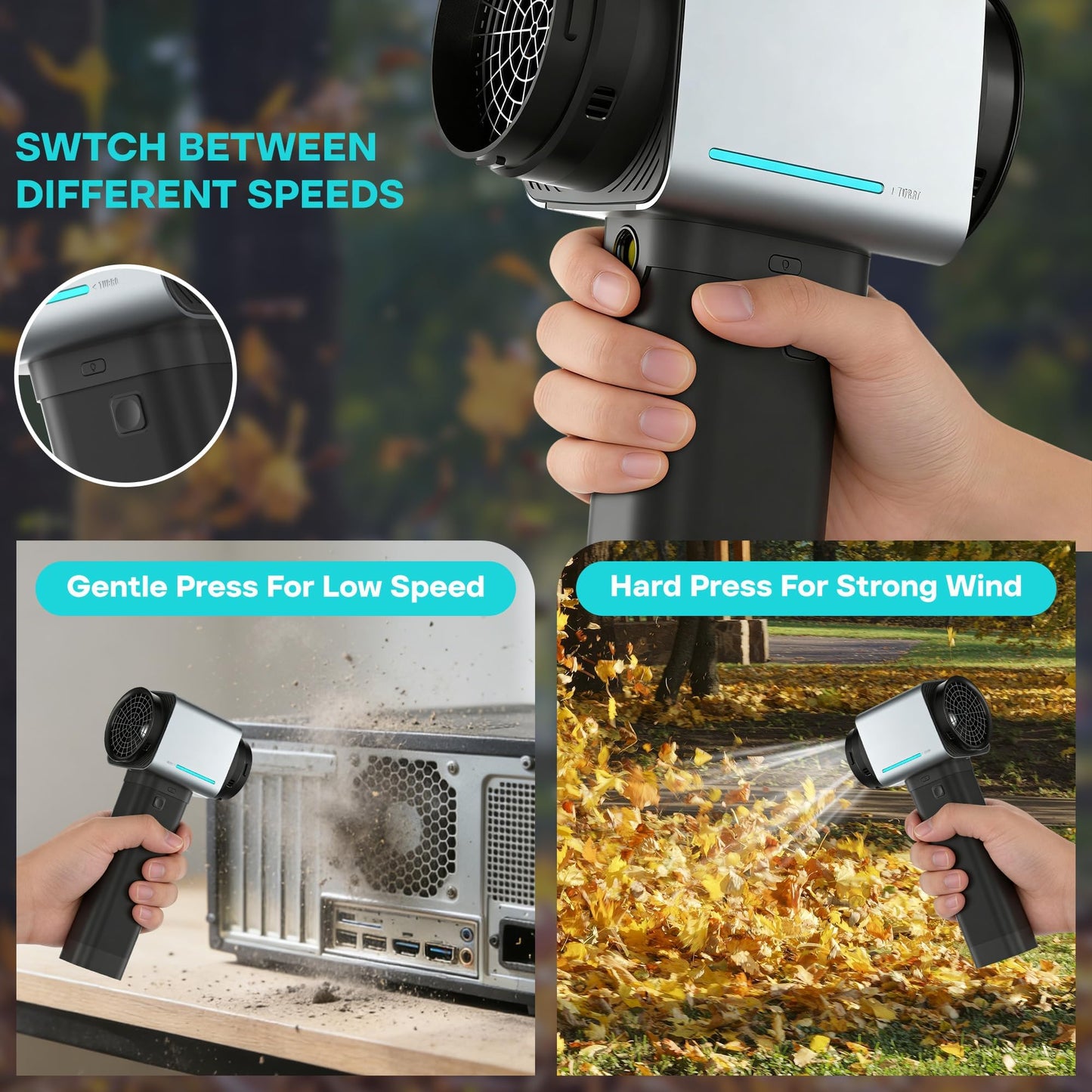 Oversize Turbo Dryer Blower for Car, Car Dryer Air Blower, 670CFM, 4LB Instant Thrust, 750W & 64MM Large Duct, 4-Speed & LED, Super Leaf Blower for Car/Lawn/Garage/Snow