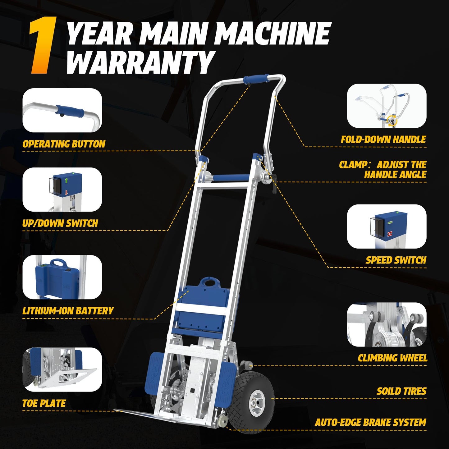 Electric Stair Climber 1200W Electric Stair Climbing Hand Truck 463LBs Load Capacity Powered Hand Trolley Stair Climbing Cart Electirc Dolly with Brake System - XSTO ZW7210GC