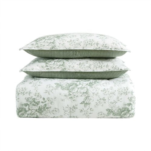 Laura Ashley - Full/Queen Comforter Set, Premium Cotton Bedding with Matching Shams & Bonus Decorative Pillow Covers, Floral Home Decor, Oeko-Tex Certified (Toile Delight Green, Full/Queen)