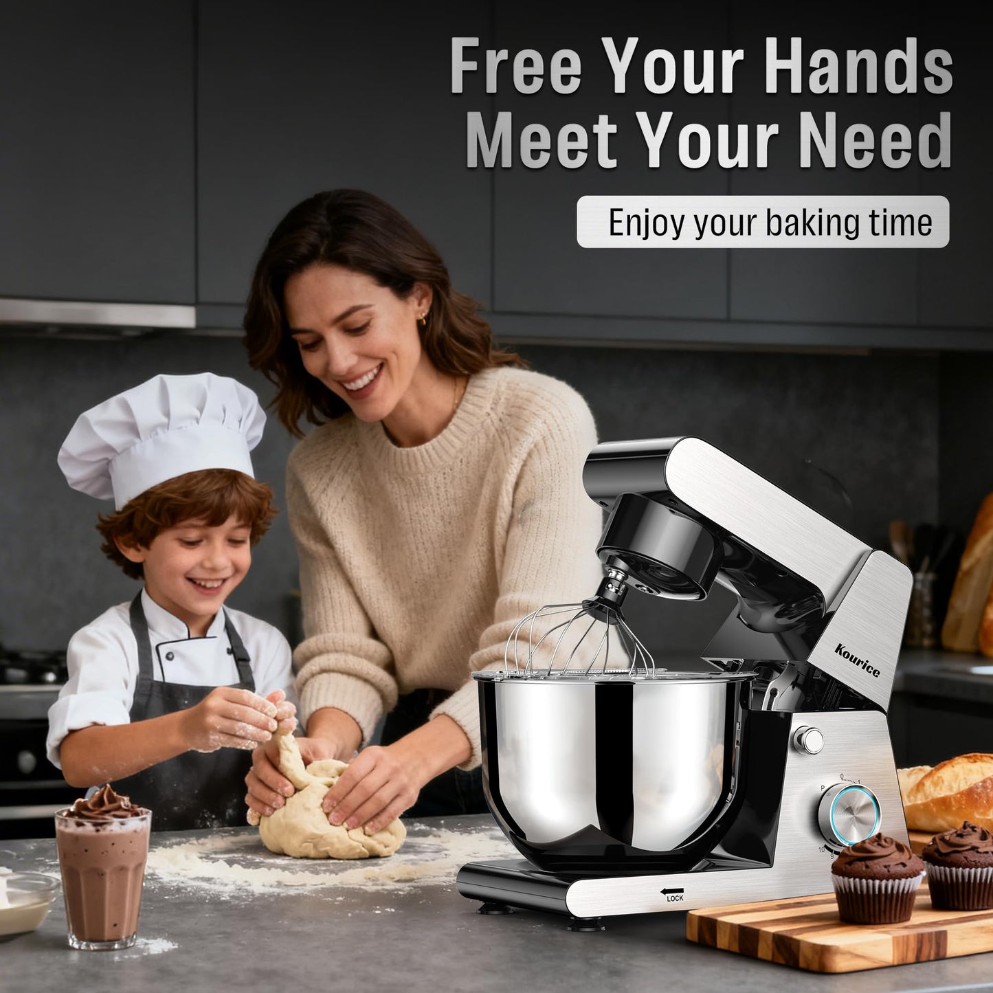 Stand Mixer Body with Stainless Steel Cladding Pro-Grade Powerful Kitchen Mixer for Baking Bread Dough Cake 10+p Speed Tilt-Head Electric Food Mixer With 6.5QT Bowl Dough Hook Wire Whisk Flat Beater