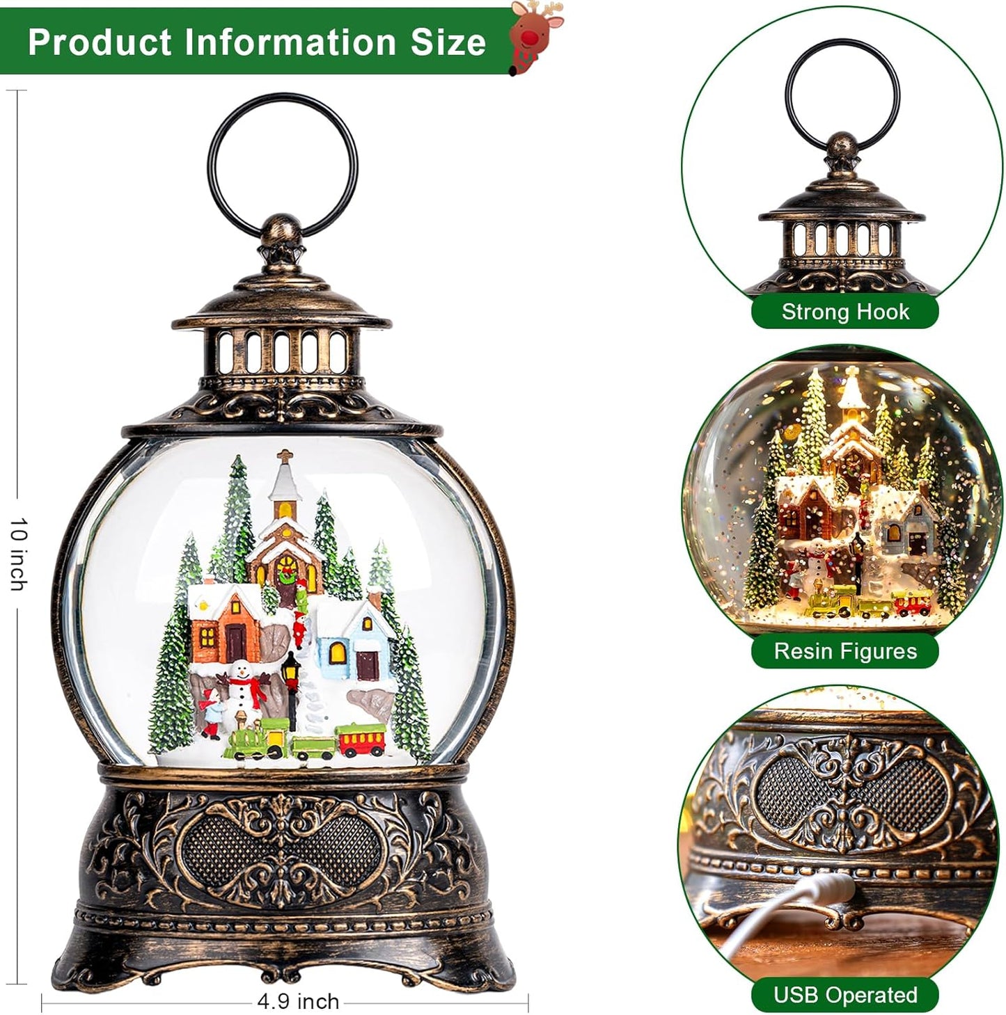 Regine Switzerland Christmas Snow Globe - Musical Snowy Train Lantern with 6-Hour Timer & USB/Battery Operated | Perfect Holiday Decoration Gift