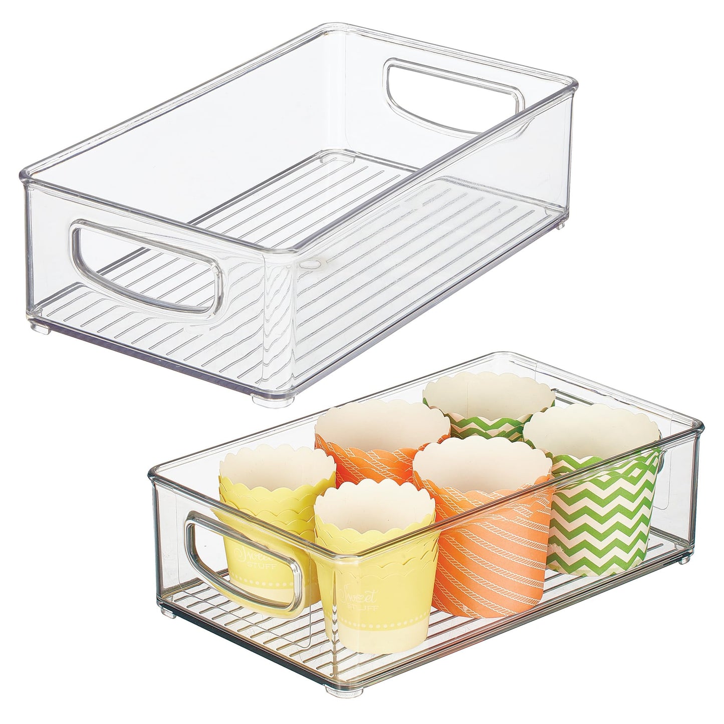 iDesign Stackable Pantry Bin with Handles for Kitchen Storage Set of 2, Clear, Made in USA