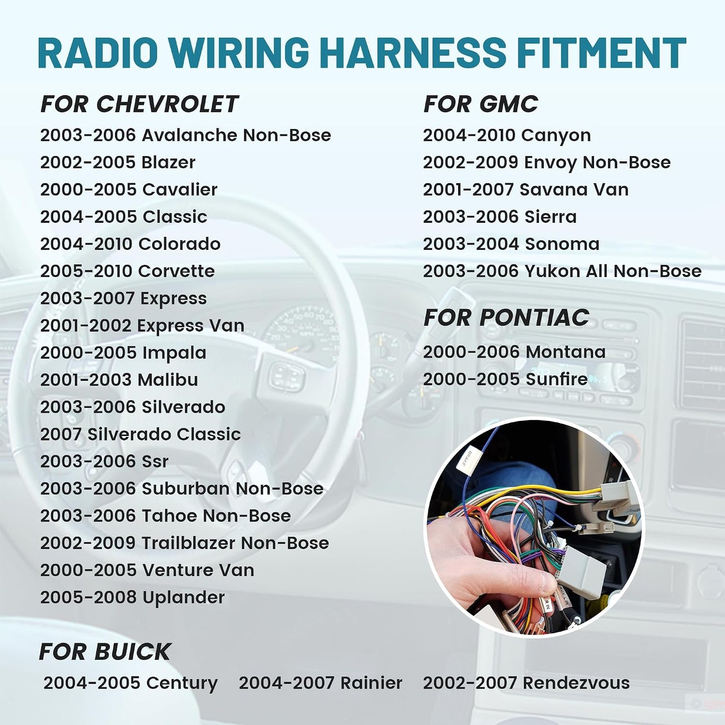 2003-2006 NuIth Stereo Wiring Harness W/Factory Antenna Plug to Aftermarket Radio Connector Kit for Chevy