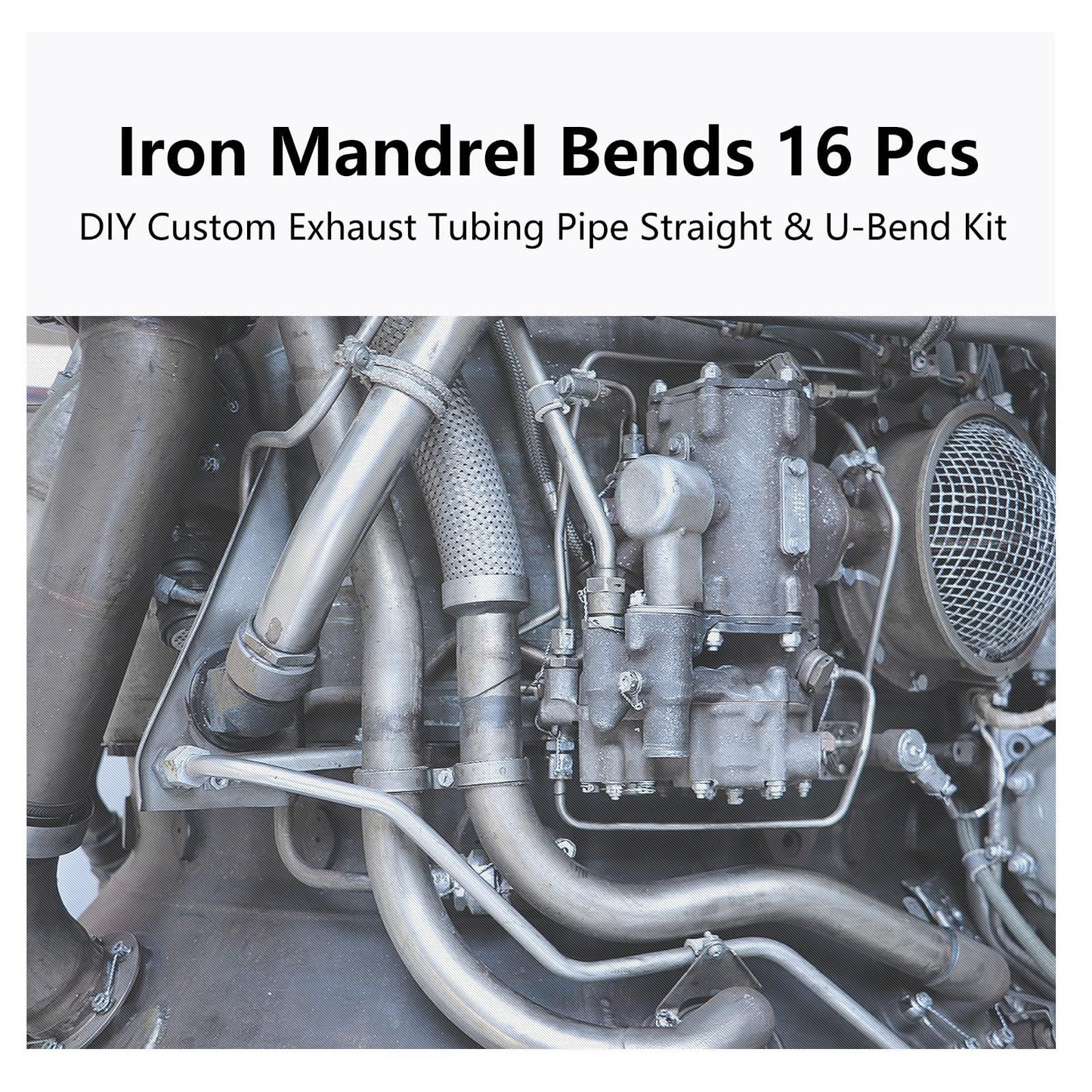 A-KARCK Mild Steel Mandrel Bends 16 Pcs, 2.25 Inches DIY Custom Exhaust Tubing Pipe Straight & U-Bend Kit, Universal Fit