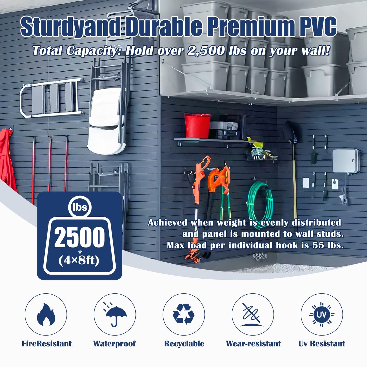 2026 Garage Organization: PVC Slatwall Panels 4x8 ft – Garage Storage Wall System, Heavy Duty Tool Organizer Wall Mount, Waterproof Garage Wall Panels, Easy DIY Install with 3 Hooks (8 Pack of 1x4ft)