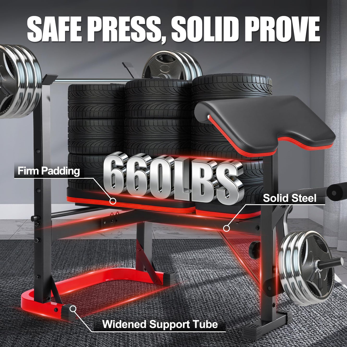 OPPSDECOR Adjustable Weight Bench with Leg Extension, Leg Curl & Preacher Curl, Foldable Workout Bench Set with Rack for Home Gym Full Body Strength Training
