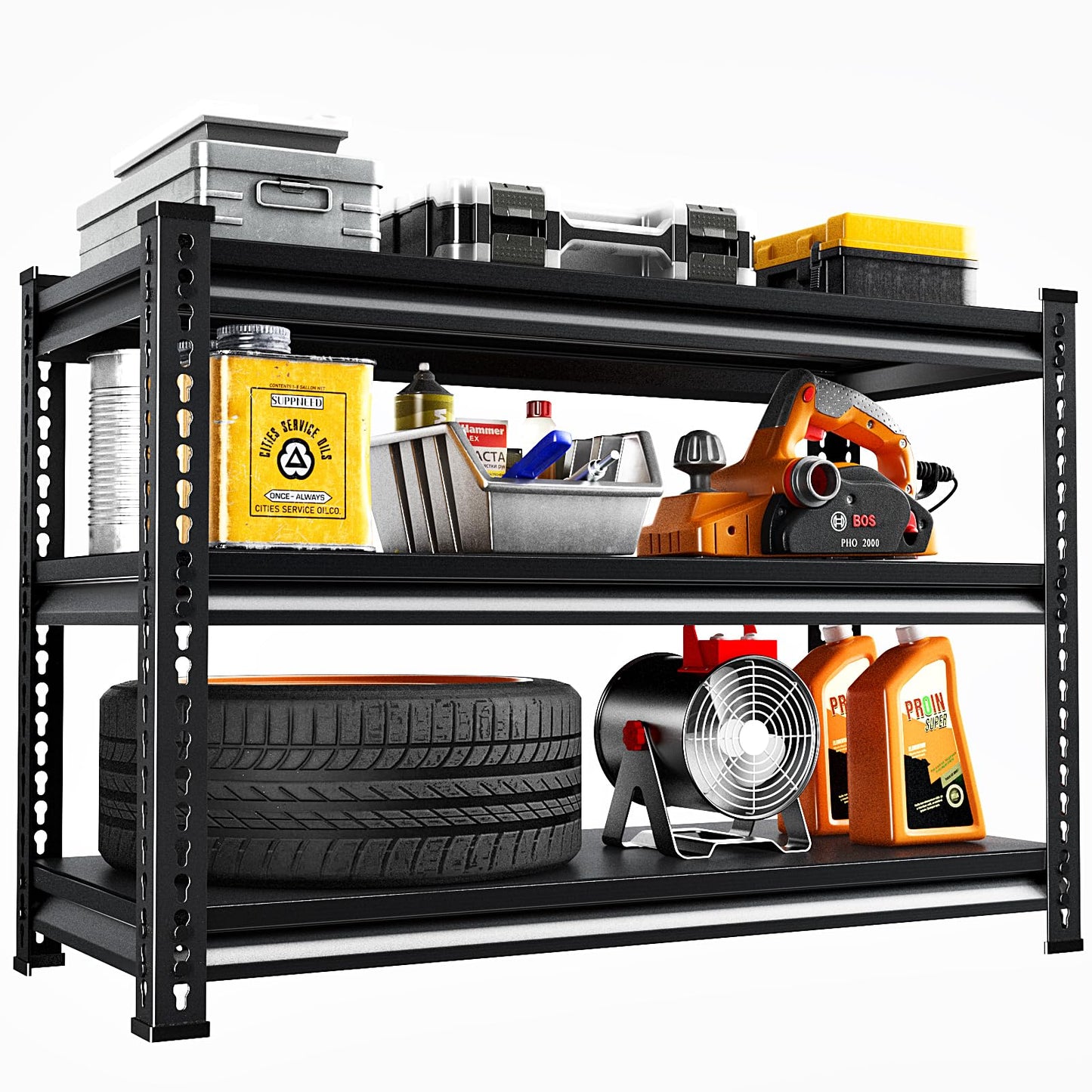 SUPPNEED Metal Storage Garage Shelving: 48'' Wide 1,500Lbs Freestanding Utility Shelves, Adjustable Heavy Duty Rack Units 3 Tier Black 48" W x 16" D x 36" H