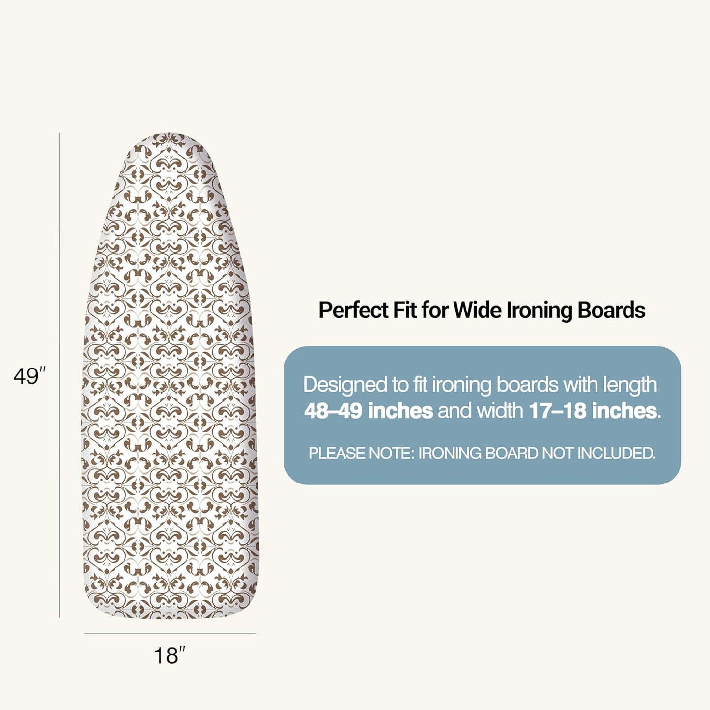 UniSimp Ironing Board Cover - Extra Thick Natural Cotton, Scorch & Stain Resistant | 18"x49", Taupe