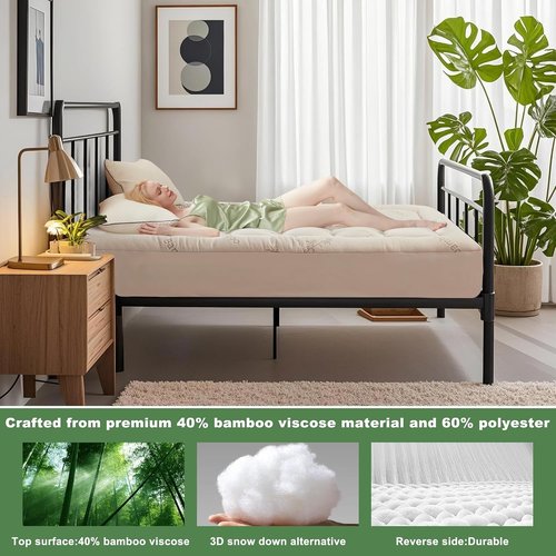 BEDLORE Twin XL Mattress Topper - Soft Viscose Bamboo Pillow Top with Deep Pockets for 6-15" Mattresses | Beige