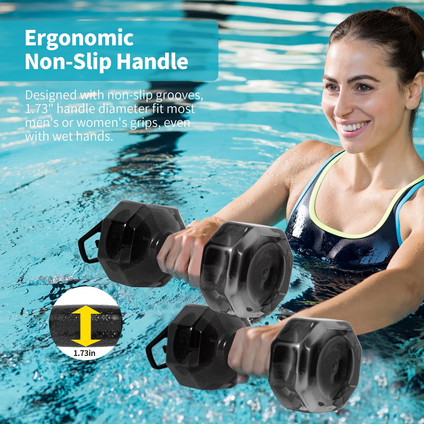 Water Weights for Pool Exercise Set of 2, Aquatic Exercise Dumbbells with Non-slip Handle, PE Materials Water Dumbbell Aerobics for Water Aerobics Weight Loss (Black)