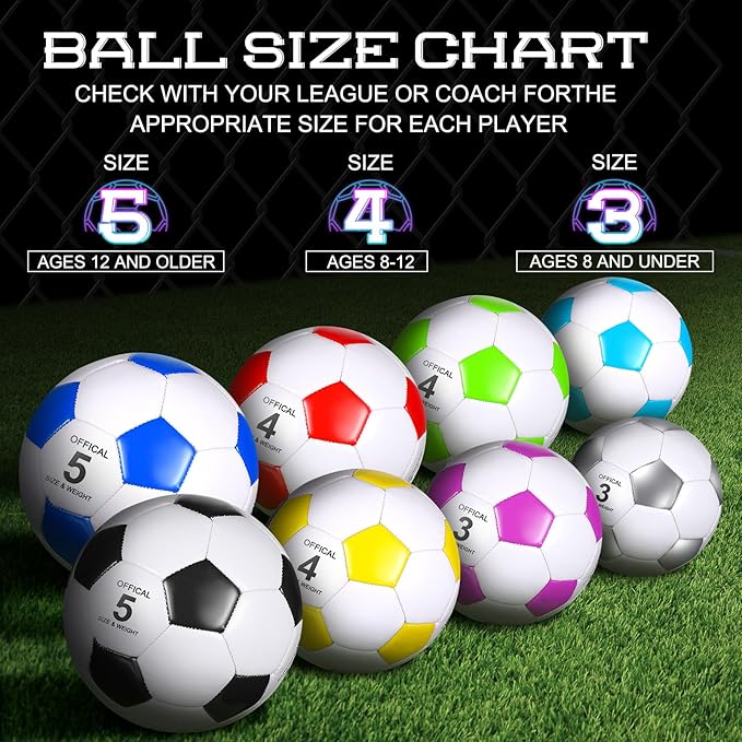 HyDren 8 Pcs Soccer Balls Bulk with Pump Deflated Official Size Sport Soccer Ball for Kid Adult Game Match Indoor Outdoor Gift for School Sports Game Birthday Party Gift Christmas Operation