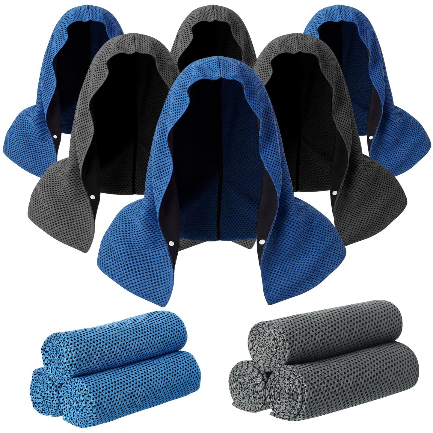 Honoson 12 Pcs Cooling Hooded Towels for Neck and Face UPF 50 Sun Protection Cooling Neck Wrap Breathable Ice Towels for Outdoor Work Running Fishing Gardening (Dark Gray,Dark Blue)