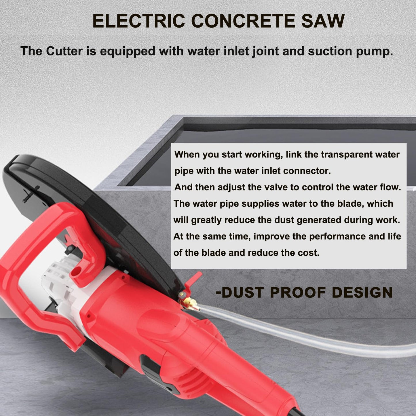 INTBUYING Electric Concrete Saw, Wet/Dry Circular Saw Cutter, 14" Concrete Cutter Masonry Tool 220V for Wood, Granite, Brick-with Water Pump