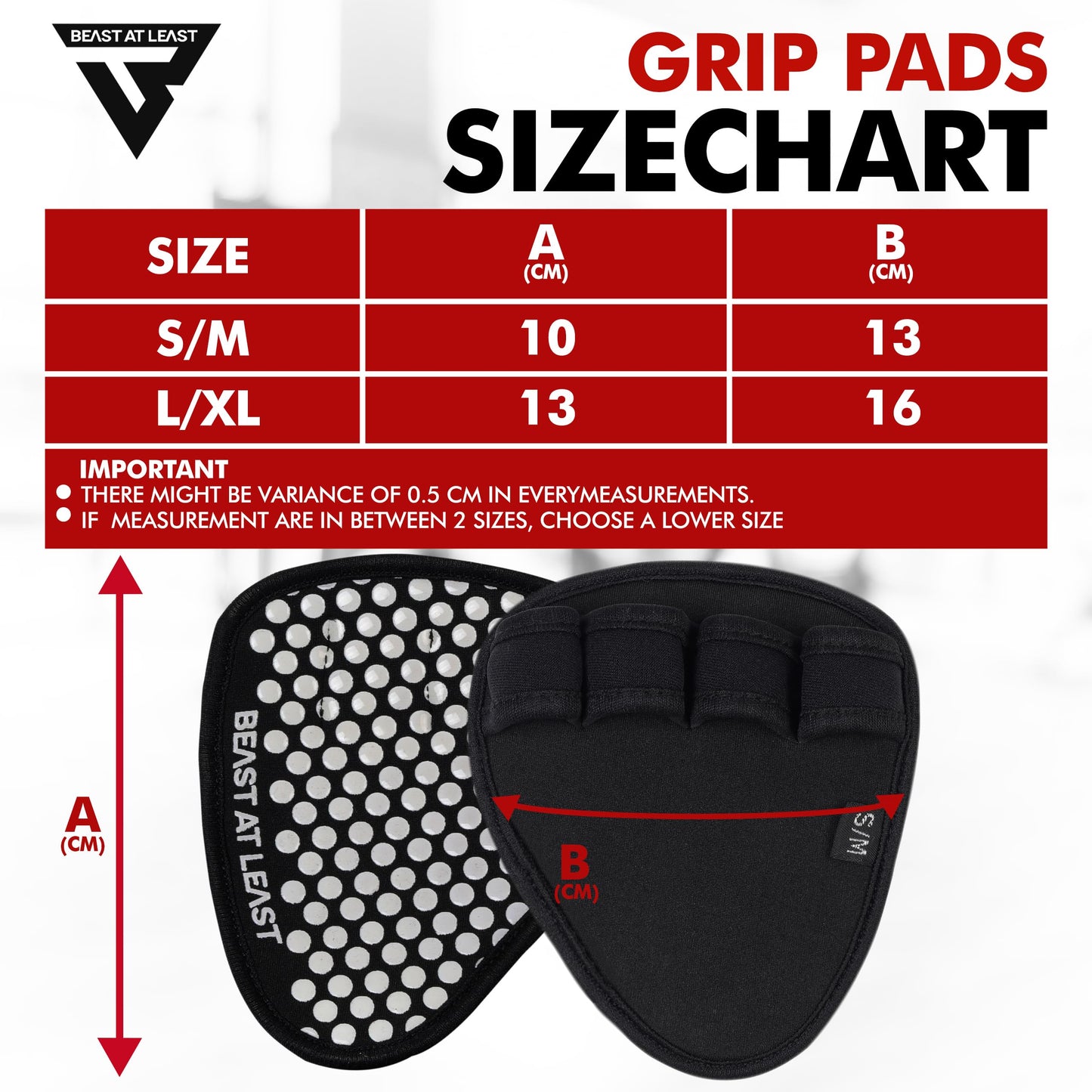 Beast AT Least Grip Pads for Weightlifting & Fitness – Non-Slip, Breathable Palm Protectors for Men & Women – Ideal for Gym Workouts, Cross Training, Pull-Ups & Deadlifts (Black, L/XL)