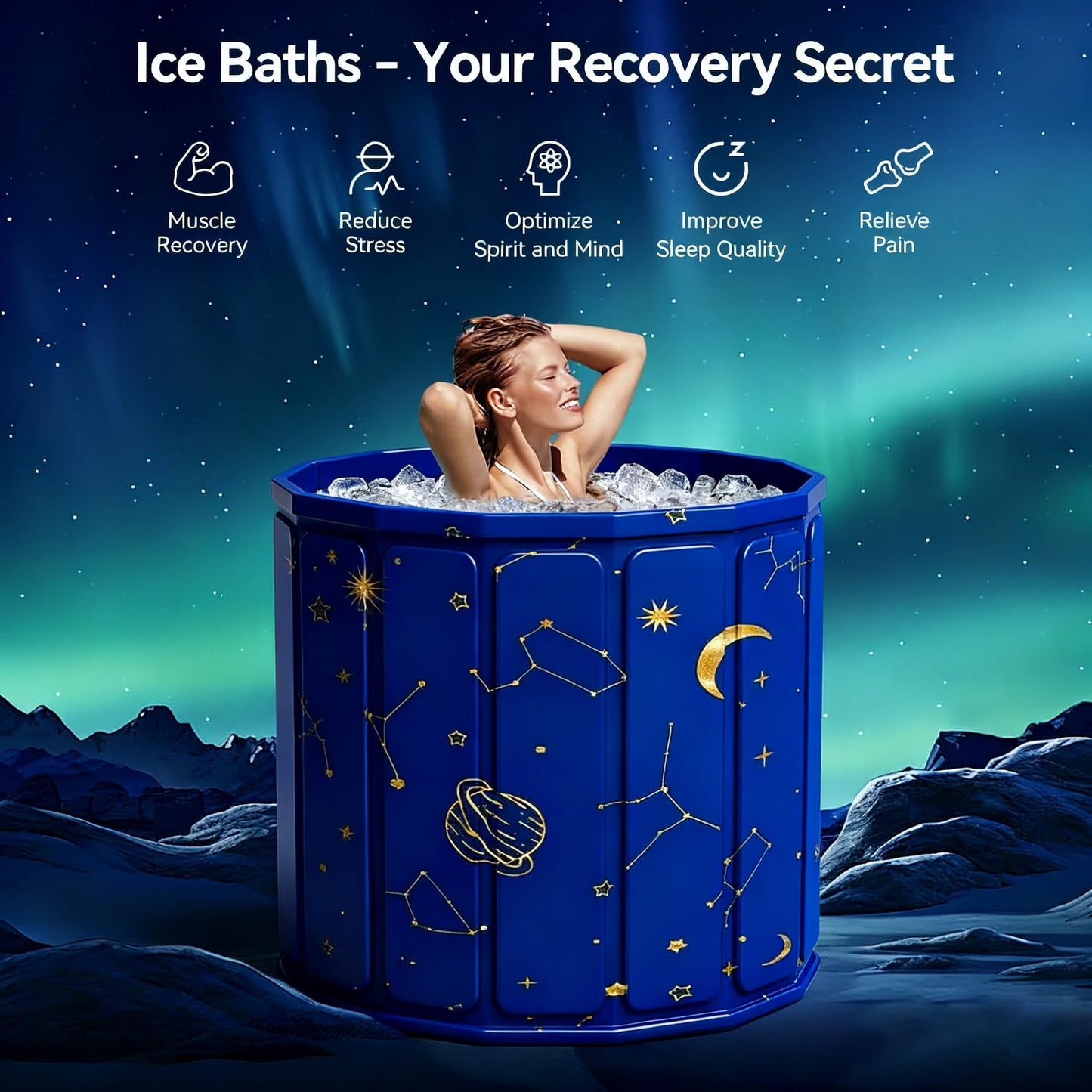 Portable Foldable Ice Bath Tub, 90-Gal Large Capacity，-2-in-1 Hot & Cold Plunge Tub, 5-Layer Insulated Collapsible Soaking Bathtub, Portable BathTub for Home Outdoors Gyms, Recovery Bathtub ﻿