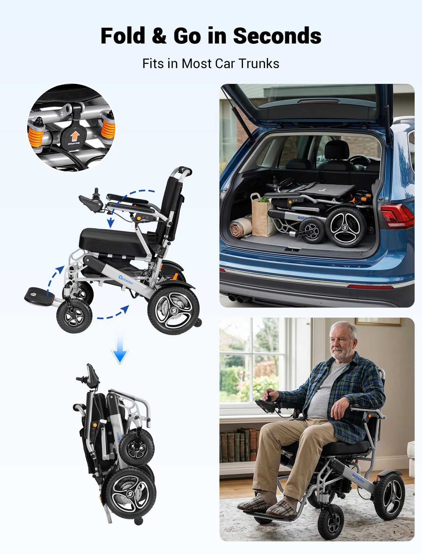 2026 Upgraded Aotedor Electric Wheelchair for Adults, Foldable Heavy Duty Power Wheelchair with 35 Miles Long Range, Two Batteries and Dual Brushless Motors, 330 lbs Capacity, Airline Approved