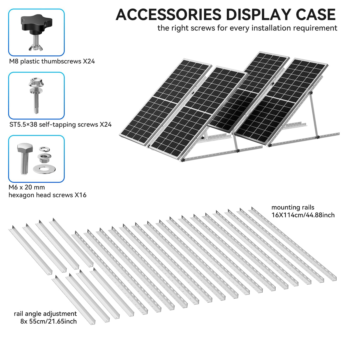 4-Pack 45" Heavy-Duty Solar Panel Mount, Adjustable 0-90° Tilt Angle Anodized Aluminum Frame, Compatible with 100-400W Solar Panels for RV Roof, Boat, Camper & Off-Grid Use