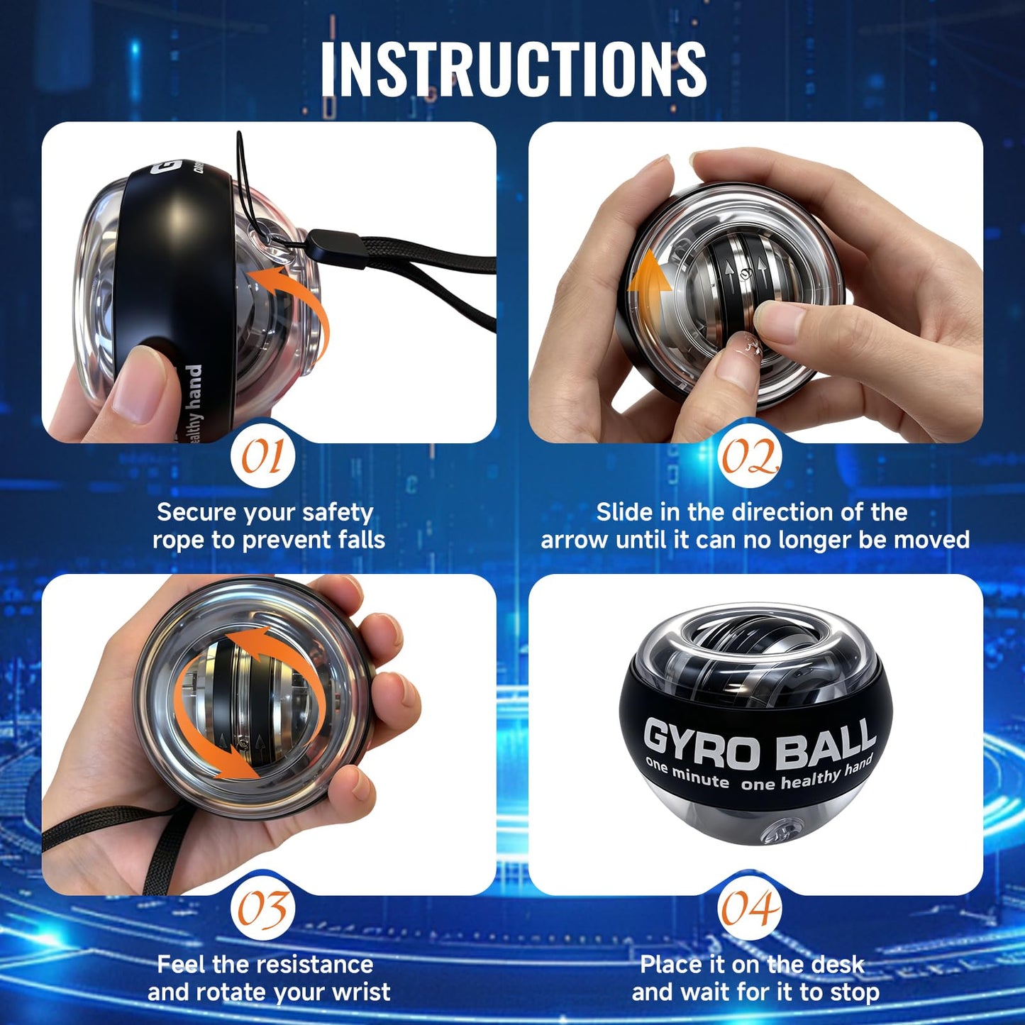 Wrist Trainer Ball&Torque Ball Hand Exerciser, with LED Light and Counter .Auto-Start Gyroscopic Gyro Ball for Grip Trainer, Wrist Strengthener for Men Women Athletes, Office Workers Gamers Athletes