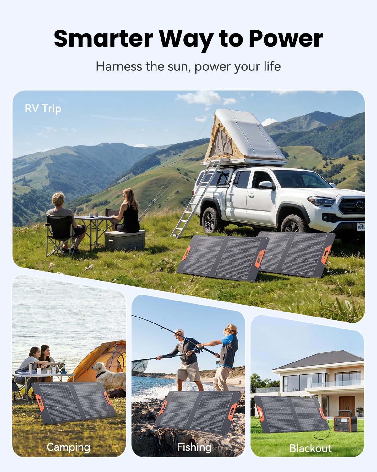 SOLUPUP 100W Portable Solar Panel for Power Station - 24% Efficiency Bifacial Solar Panels with MC4 Output, 5-in-1 Cable, IP65 Waterproof Foldable Solar Charger for RV Camping, Off-Grid, Blackouts