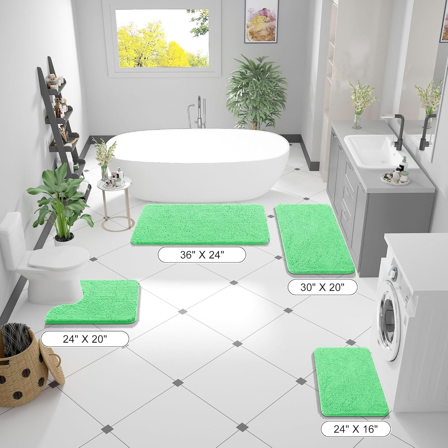 OLANLY Bath Rugs - Extra Soft Chenille, Quick Dry & Absorbent | 24x16 Inches, Mint Green