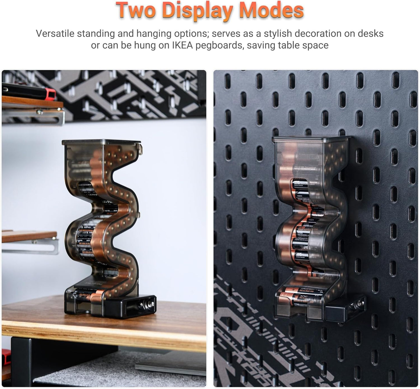 KIWIFOTOS 27 35 Set 2PCS AA & AAA Combo Battery Case Holder with Tester, Pegboard Wall Mount Battery Organizer