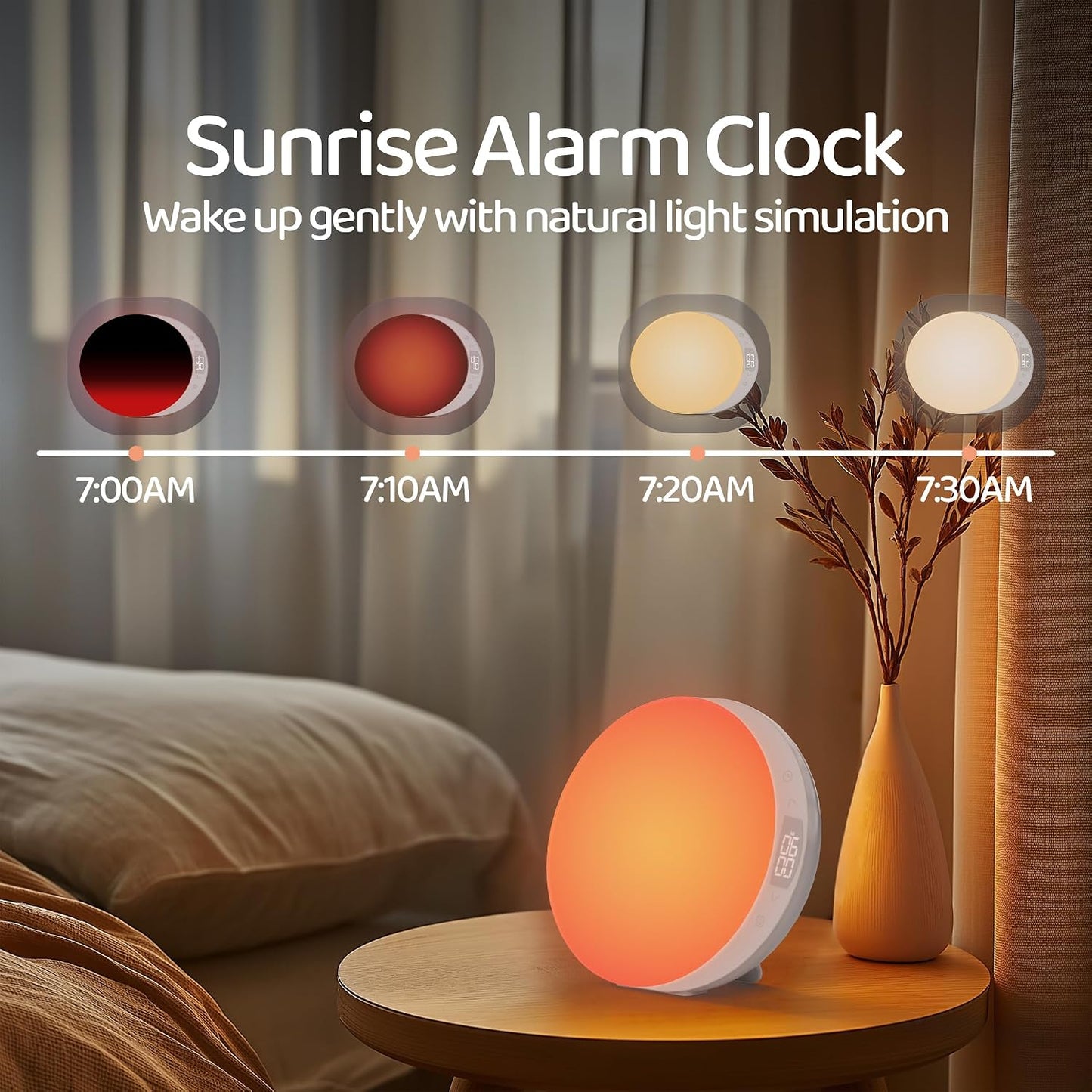 ANTDALIS Dimmable 20 Snooze, Sunrise Alarm Clock for Heavy Sleepers Adults, Wake Up Light Night Light for Kids Teens