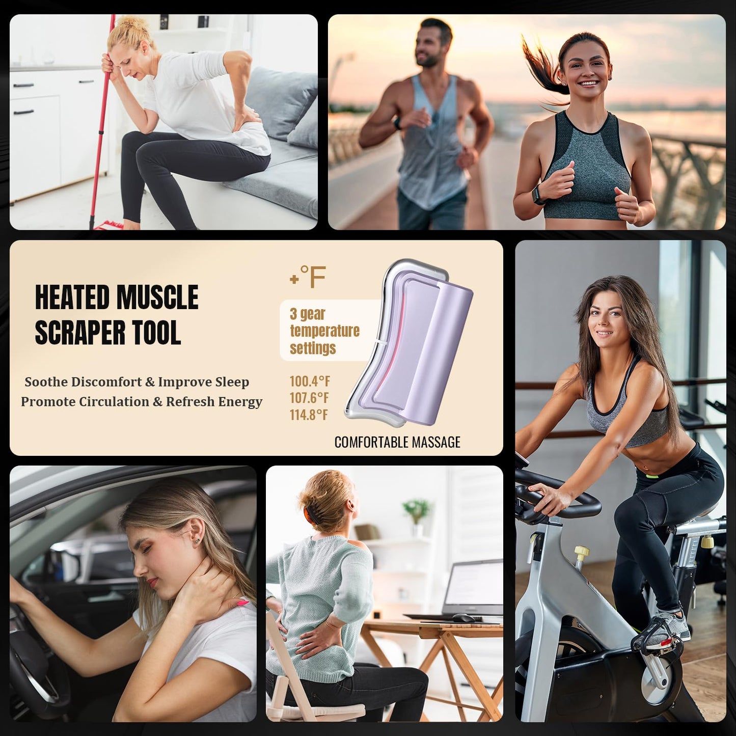 WINGROWHK 2026 New Upgrad Electric Muscle Scraper Tool for Full Body, Massage, Heated, Relaxation & Skincare, 4 Modes 3 Levels Multifunctional Gua Sha Tool Gifts for Family (Purple)