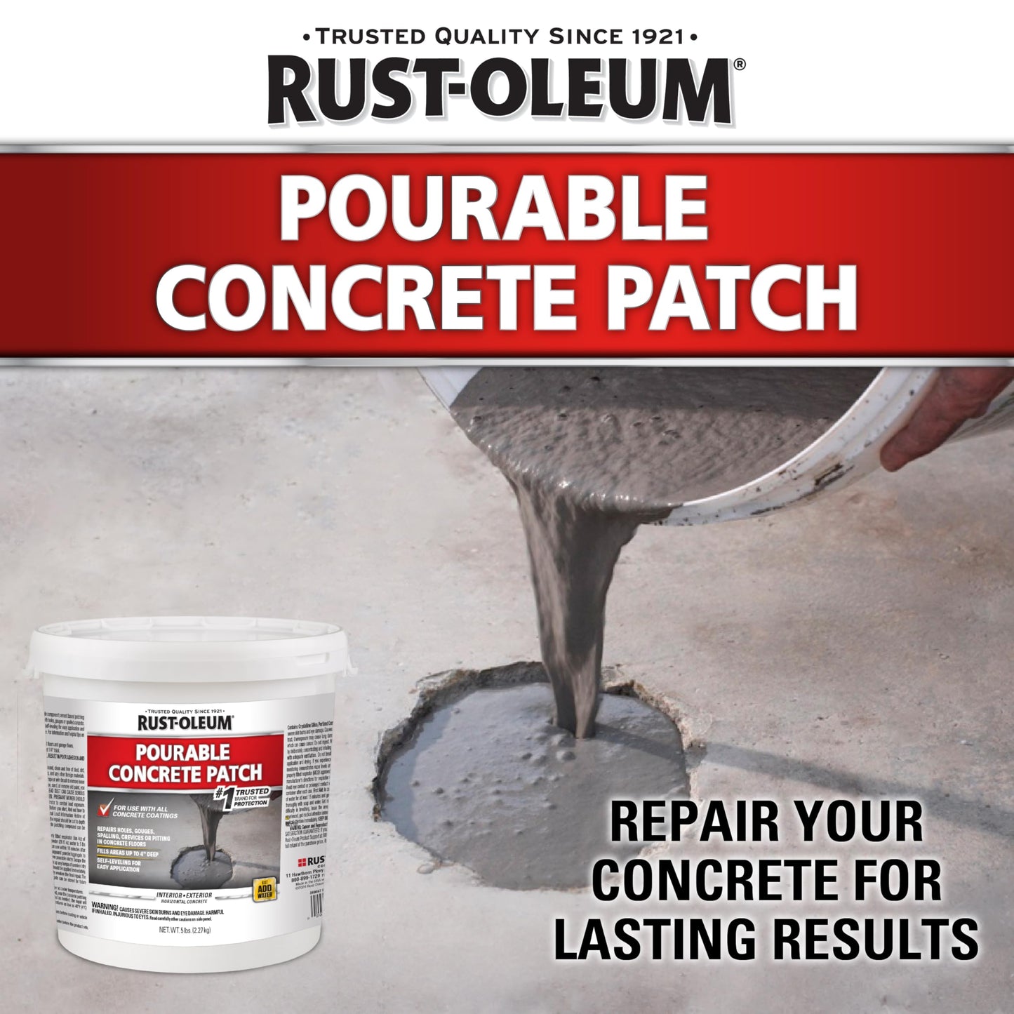 Rust-Oleum 369667 Pourable Concrete Patch, 5 lb Pail, White
