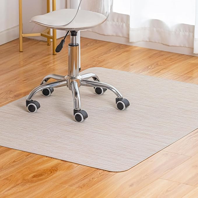 BARoyal Office Chair Mat for Hardwood Floor Under Desk Computer Rolling Chair Mat for Wood/Tile Floor Non-Slip Heavy Duty Desk Rug PVC Plastic Hard Floor Protector 46"x 60" (Parchment)