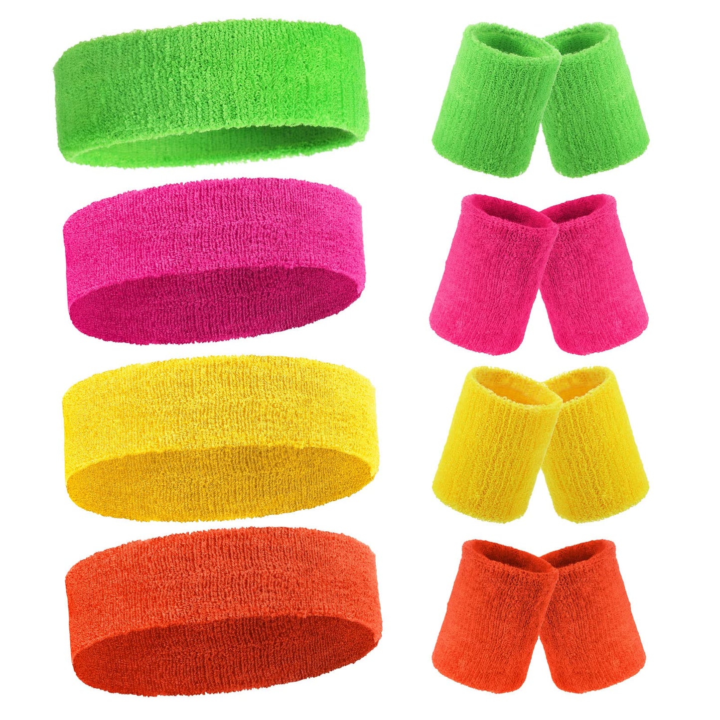 Civaner 12 Pcs 80 90s Neon Sweatbands Soccer Baseball Headbands Wristband Set for Men Women Party Cotton Headbands Terry Cloth Athletic Sweat Bands for Tennis Football Gym Outdoor(Bright Color)
