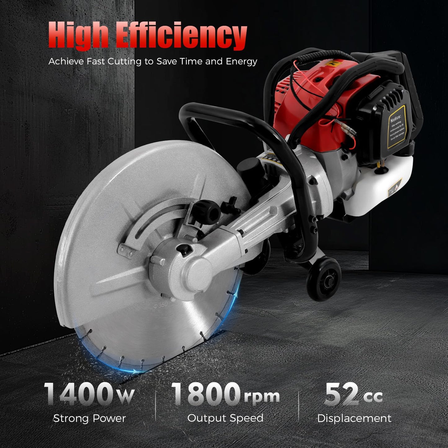 TITIDU Gas Concrete Cut off Saw 2 Stroke 52 CC Cement Masonry Wet Dry Saw Cutter+Blade Power Cutter 1400W