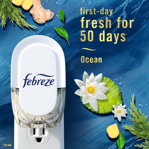 Febreze Plug-In Air Freshener Refill - Long-Lasting Odor-Fighting Scents, Ocean & Mountain, 4 Count