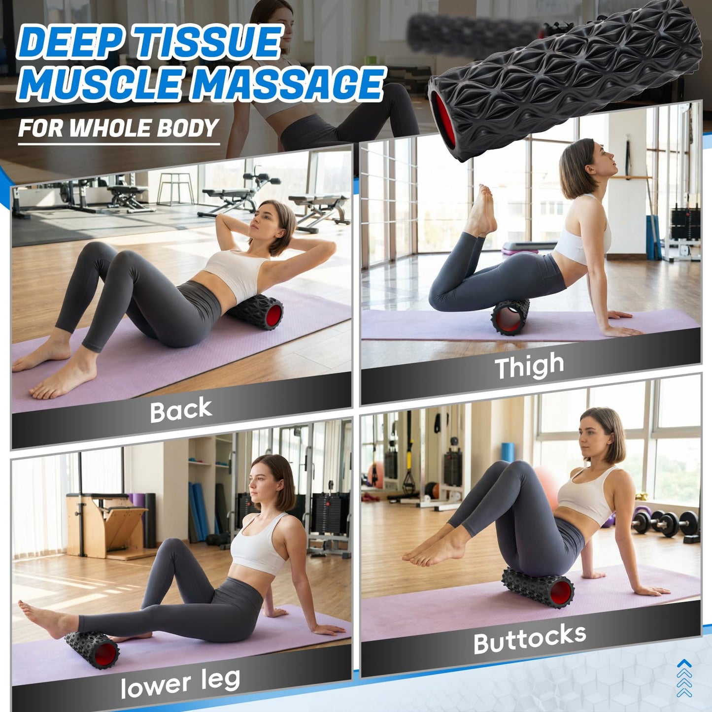 JOYVANTAGE Foam Roller for Deep Tissue Massager, 15" High Density Diamond-Shaped Texture, Myofascial Release, Deep Tissue Muscle Massage Trigger Point Release Back Roller for Fitness (Black)