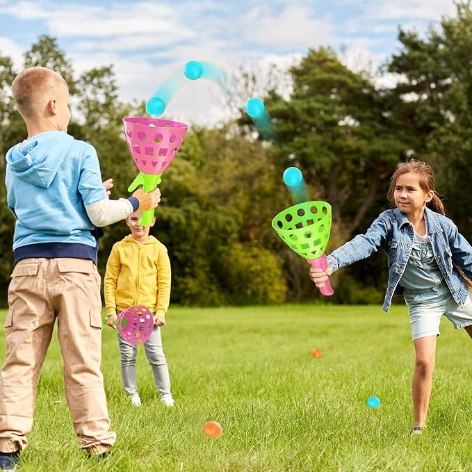 Pop Pass Catch Ball Game Set – 4 Launchers, 20 Balls, Toss and Catch Outdoor Toys for Kids Ages 3-8, Indoor Yard Beach Pool Game, Party Favor for Kids Adults
