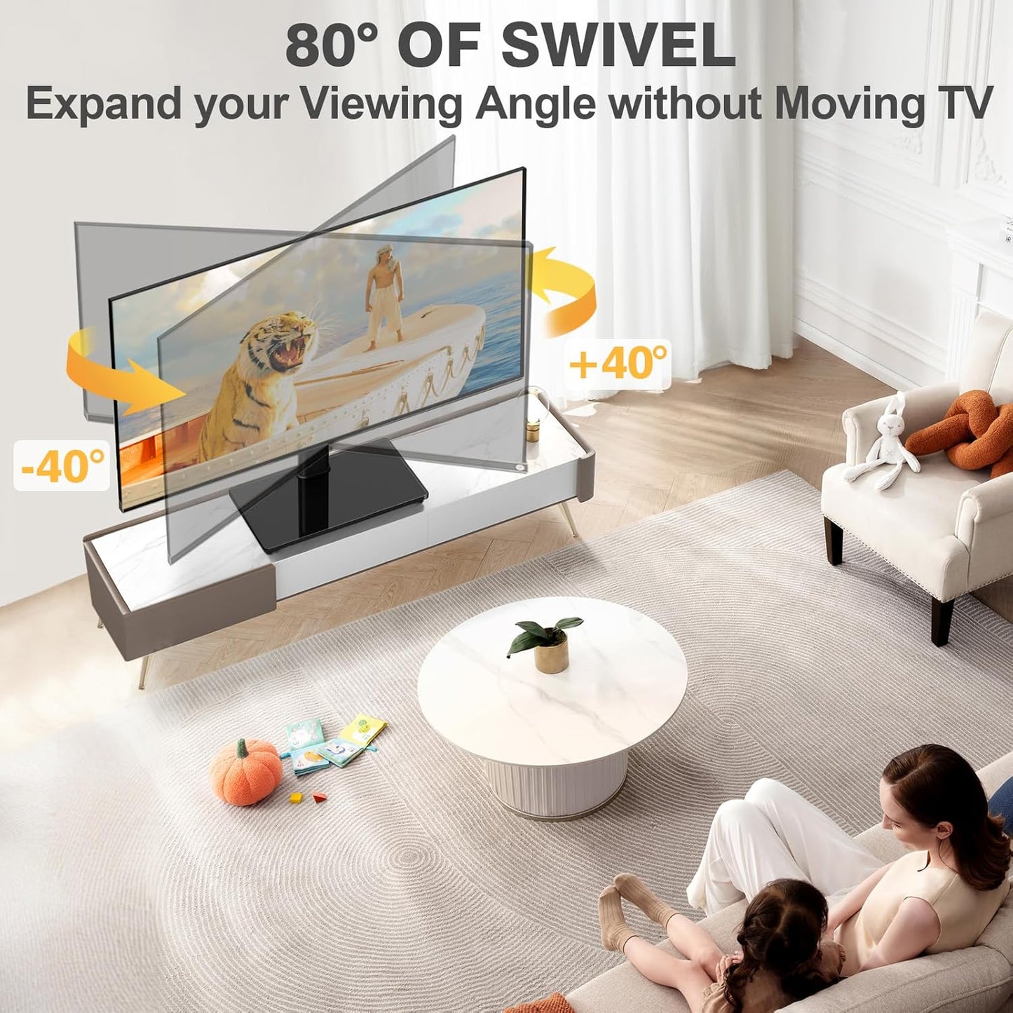 TVON 20-43 inch 4 88 Lbs, 200x200mm Universal TV Stand Base, Swivel Table Top TV Stand for TVs/Monitors with Level